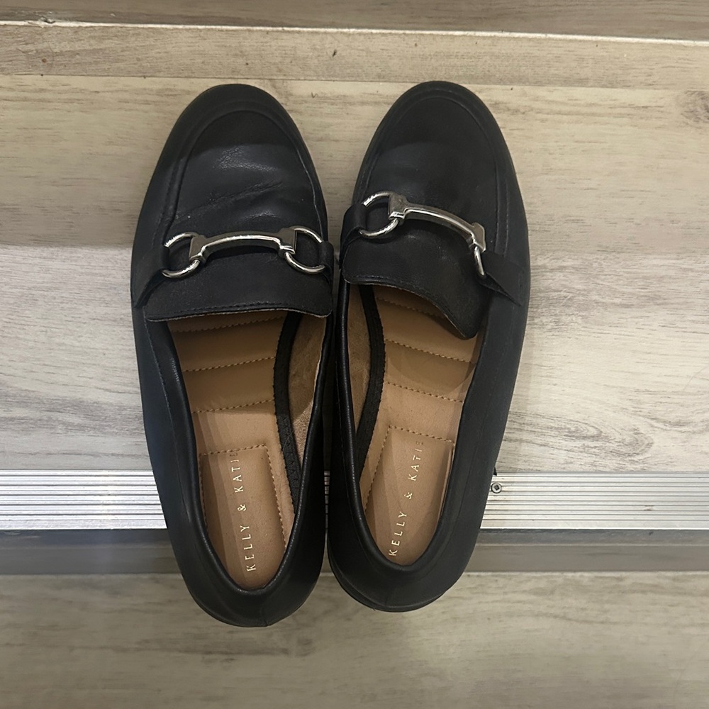 Kelly & Katie Black Loafers with Metallic Detail